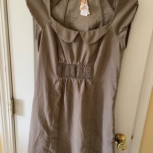 Maeve Anthropologie Dress Size XS Taupe Peter Pan Collar Smocked Waist